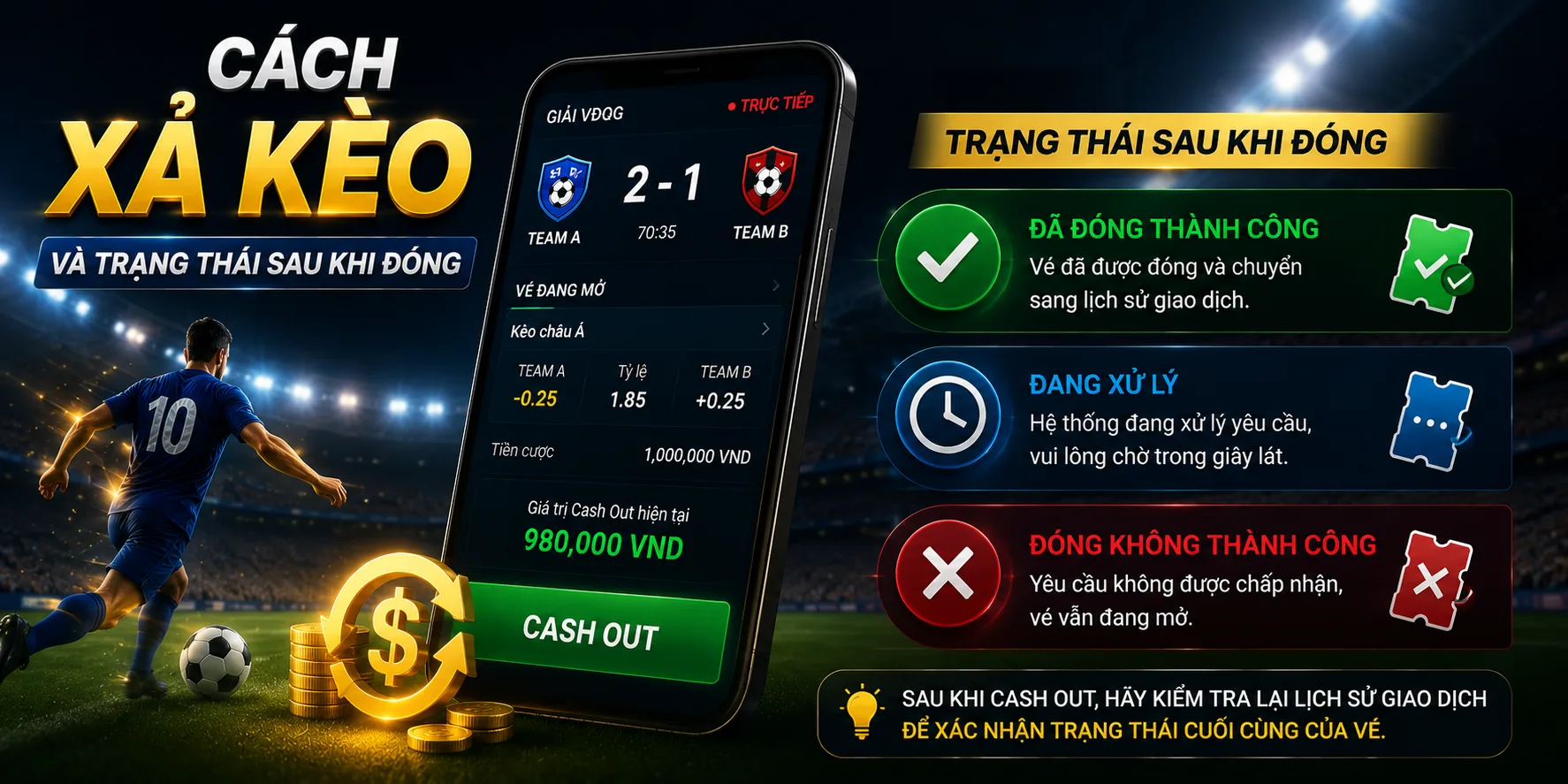 Cách xả kèo bóng đá và trạng thái thành công