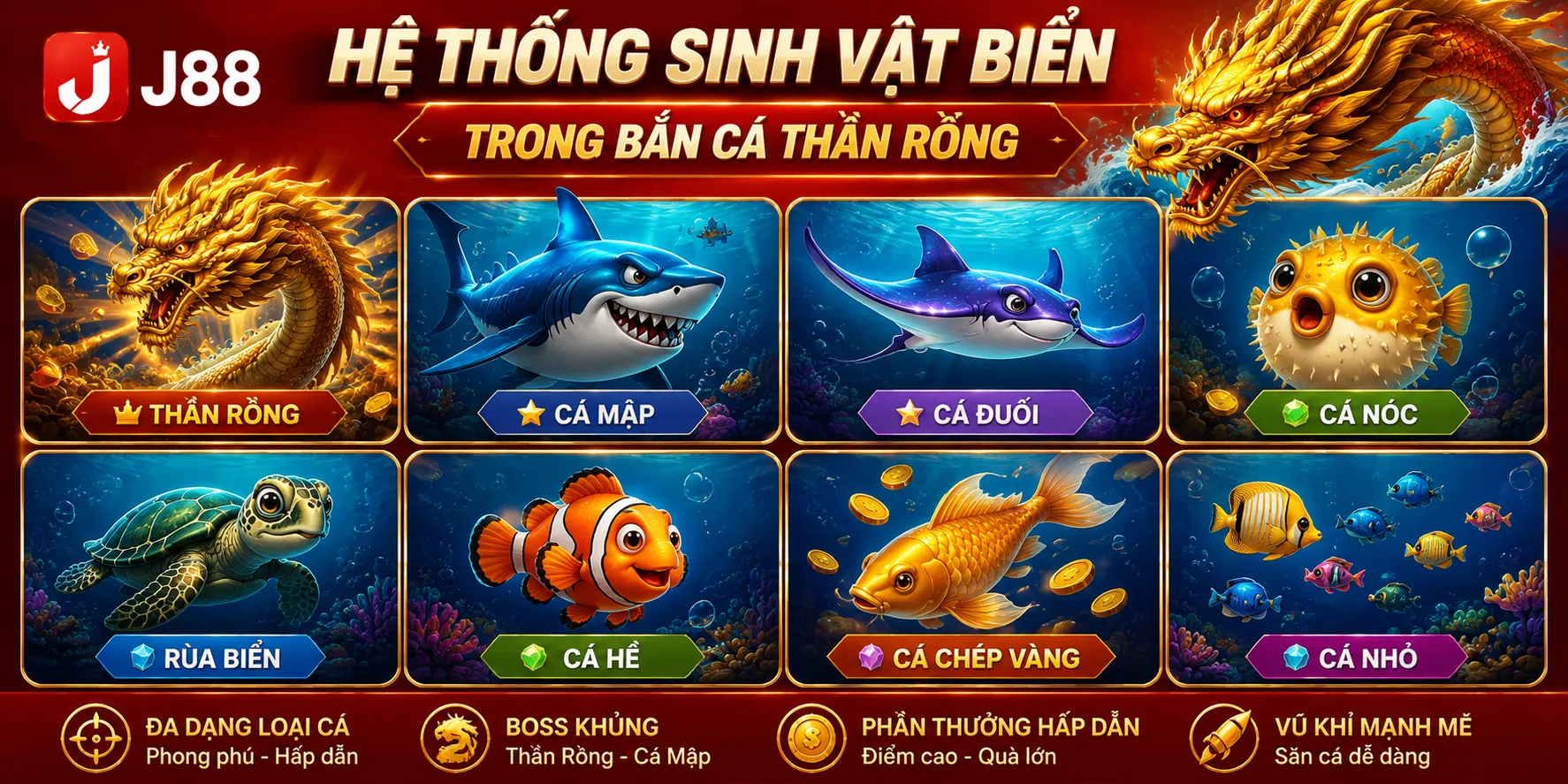 Hệ thống sinh vật biển trong bắn cá Thần Rồng